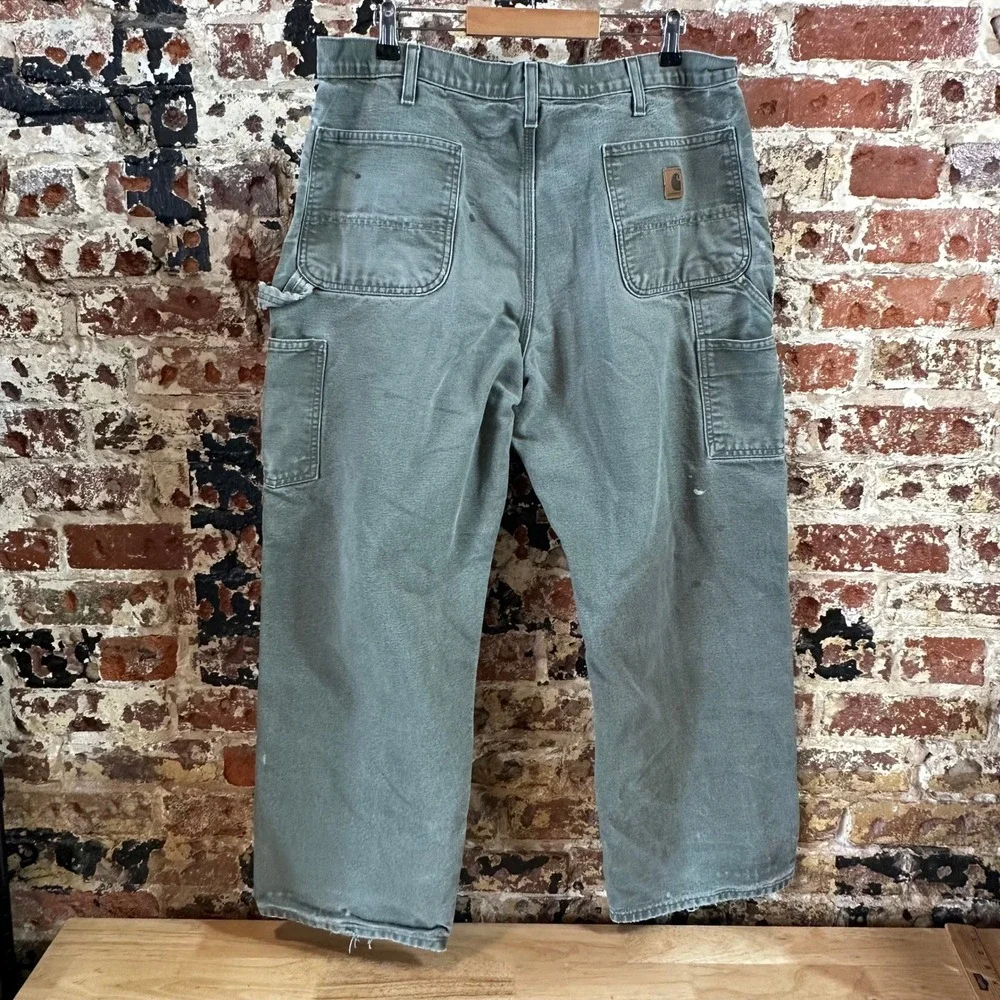 Carhartt B11 MOS Green Washed Duck Canvas Carpenter Workwear Pants Mens 38x30